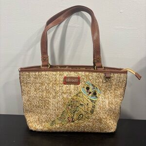 Sakroots Brown Owl Embroidered Tote bag purse straw